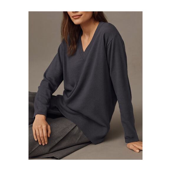 ALLUDE Blue 100% Virgin Wool Deep V-Neck Oversized Slouchy Classic Sweater, XS - Picture 1 of 9
